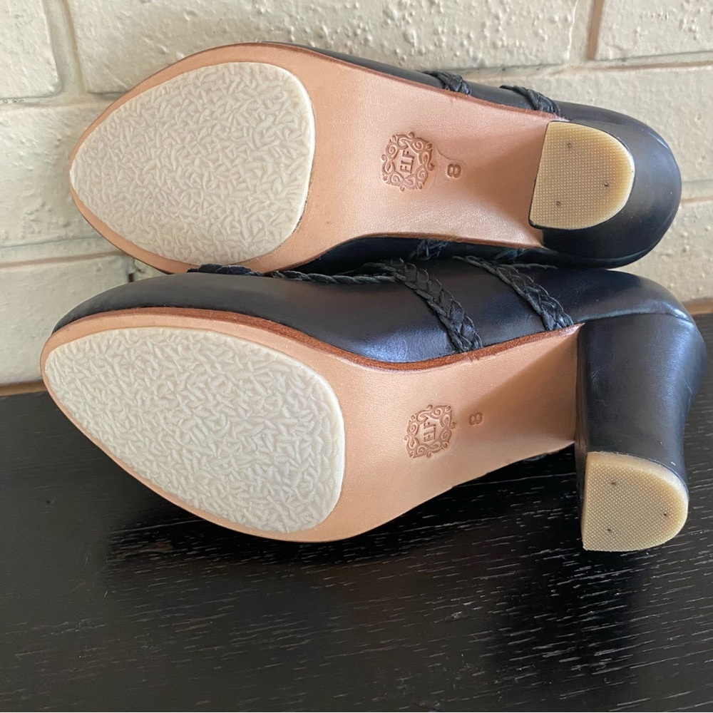 NEW Elf Handmade Braided Leather Black Heels Sz 8 MSRP $170 Goth Vamp Victorian - Picture 5 of 8